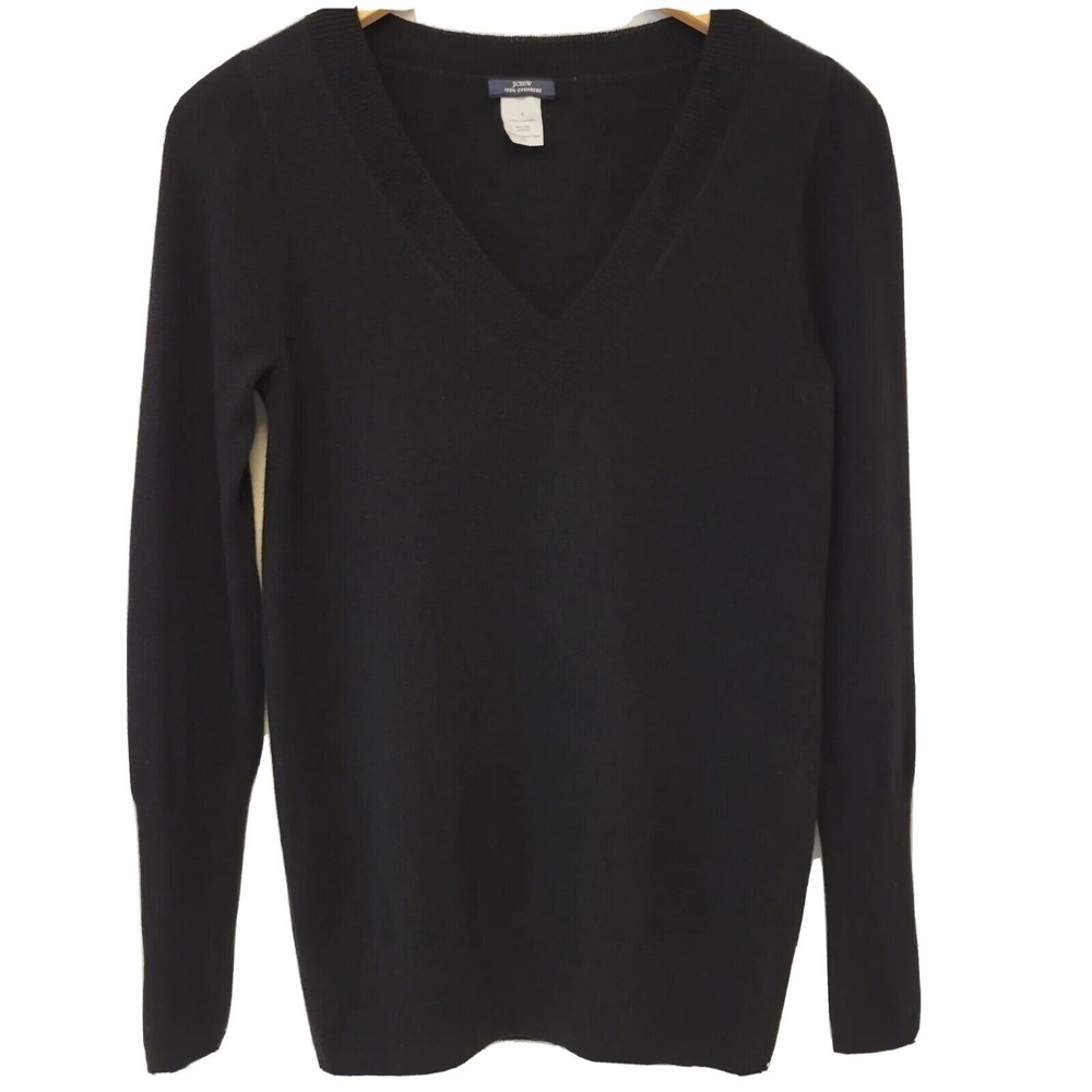 J. Crew 100 % Cashmere Black V-neck  Size S Women Sweater